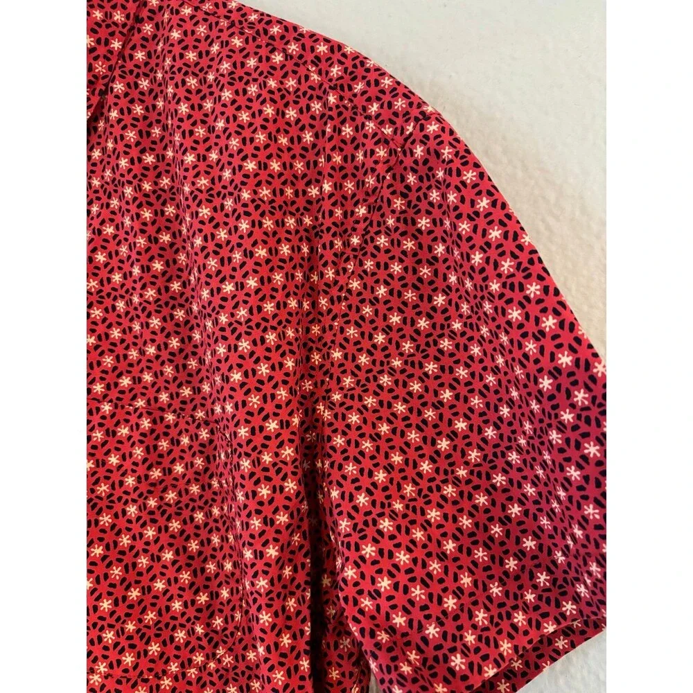 J.Crew Flex Washed Shirt XL Slim Fit Red Geometric Short Sleeve Button floral